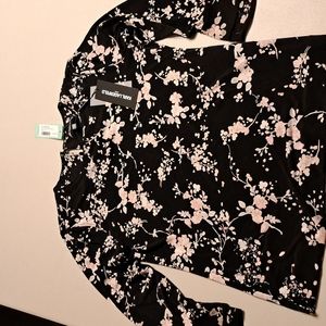 Karl Lagerfeld Womens Blouse Black Pink Floral Cherry Blossom Polyester